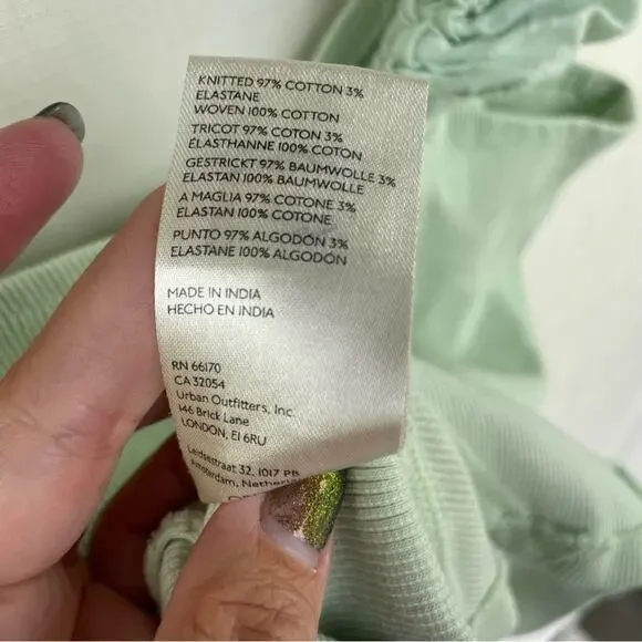 ANTHROPOLOGIE Puff Sleeve Cropped Tank Top Size L Mint Cottagecore Ribbed Cotton - Picture 7 of 11